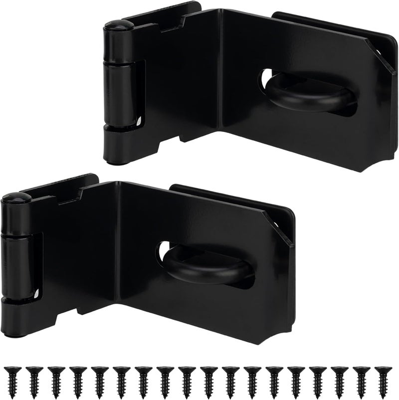 KIMIWISE 90 Degree Door Hasp Latch, 4" Stainless Steel Security Padlock Hasp, Suitable for Indoor and Outdoor Right Angle Shed/Push/Sliding/Barn Doors, Black, 2 Pack - Image 1